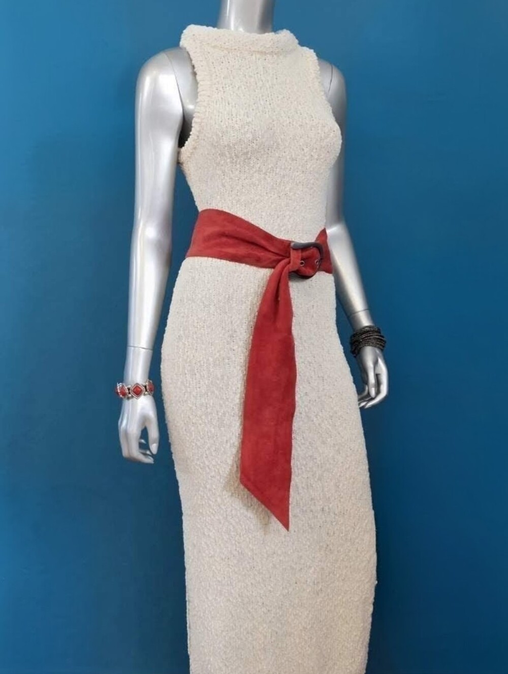 ๐๏ธ๐ ARRANGE Boucle Open Knit Racer Neckline Maxi Dress in Off White // (NWT) - Picture 14 of 16